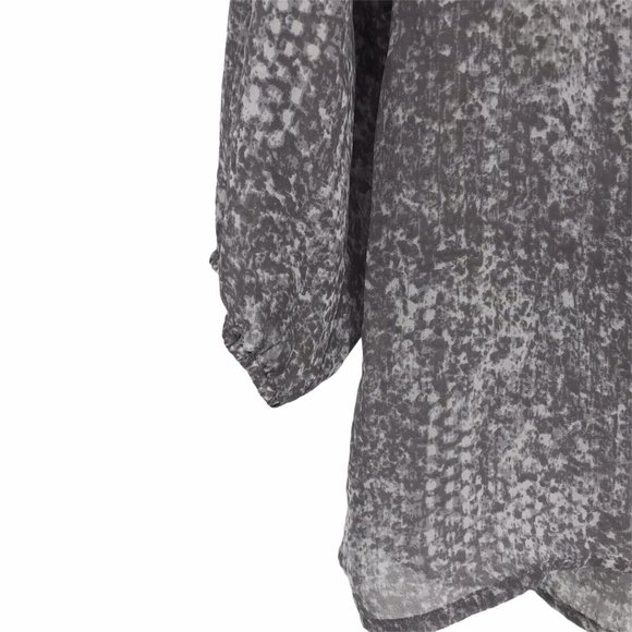 Zoa New York Boho Peasant Blouse L Gray Snakeskin Long Sleeve V Neckline Sheer - Picture 4 of 9